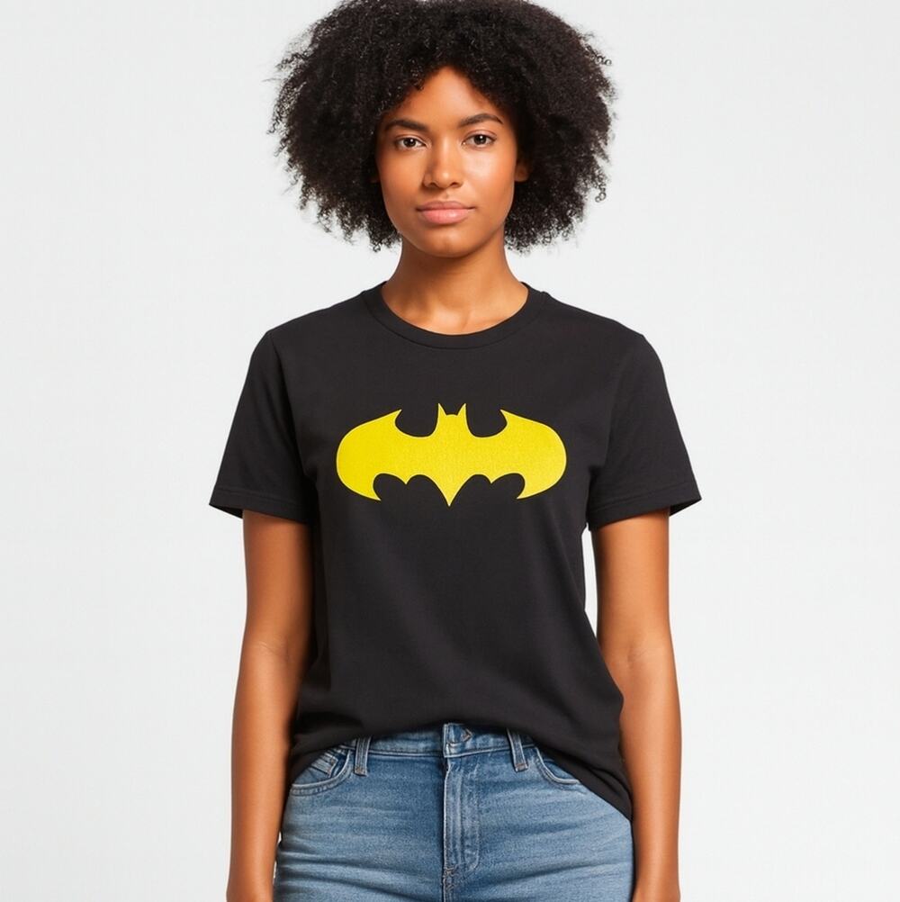 Batman Black & Yellow Logo Graphic Soft Black Short Sleeve T-shirt sz M